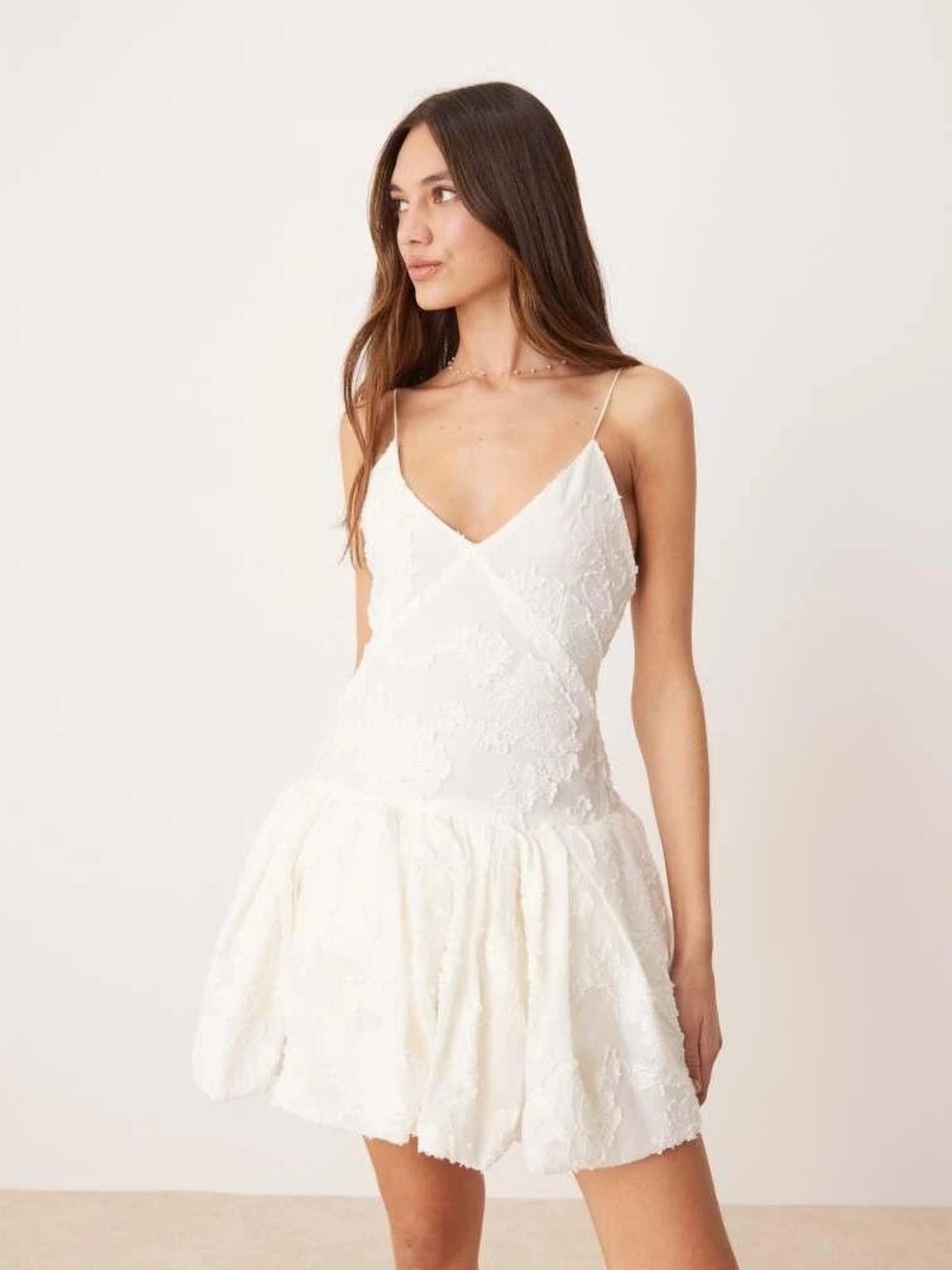 Caroline Constas Ivory Lace Spaghetti-strap bubble mini Dress